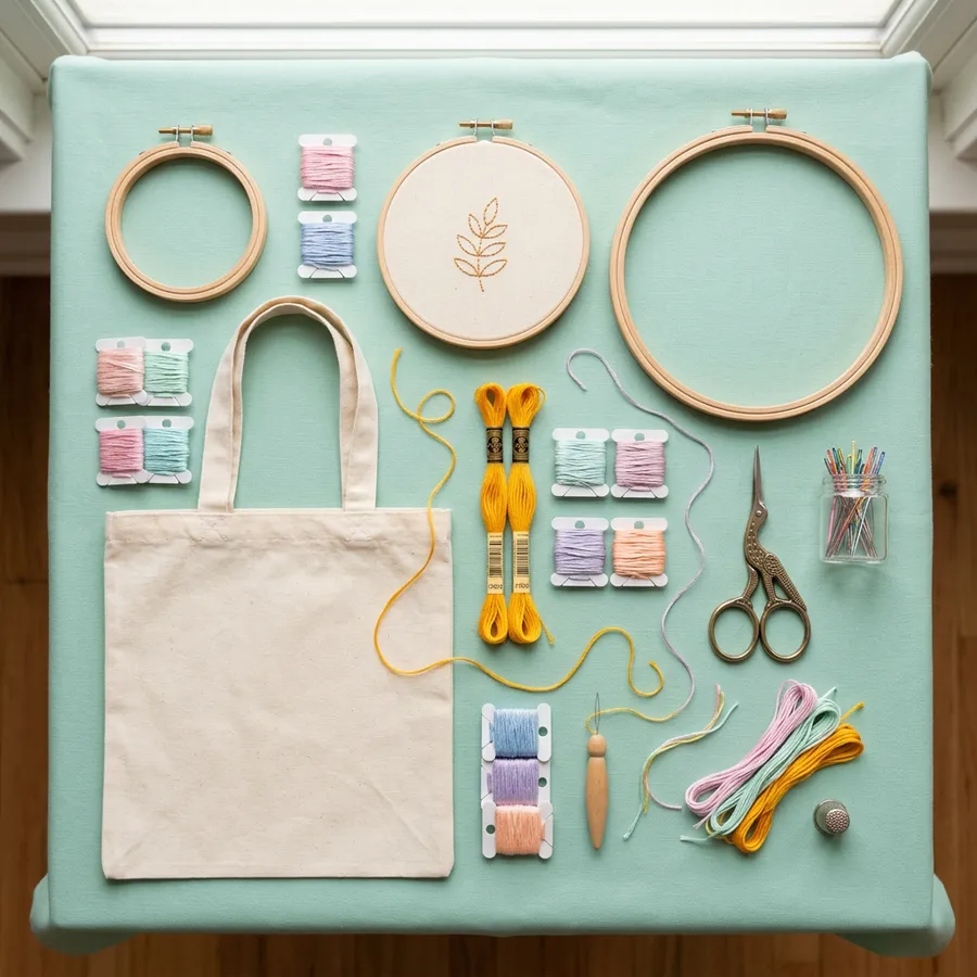 Visual guide showing how to upcycle a plain t-shirt with beginner embroidery stitches like the French knot and backstitch