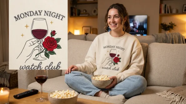 Cozy cream embroidered sweatshirt perfect for the bachelorette 2026 watch parties.